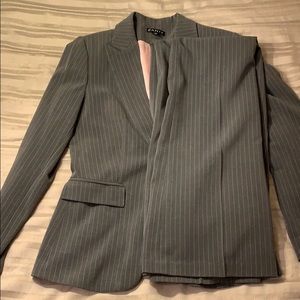 Women’s suit, gray with pink stripes size 6